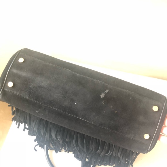 YSL Med Trois Clous Black Suede Fringe Tote - Picture 4 of 8